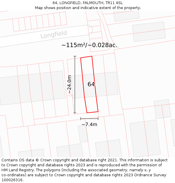 64, LONGFIELD, FALMOUTH, TR11 4SL: Plot and title map