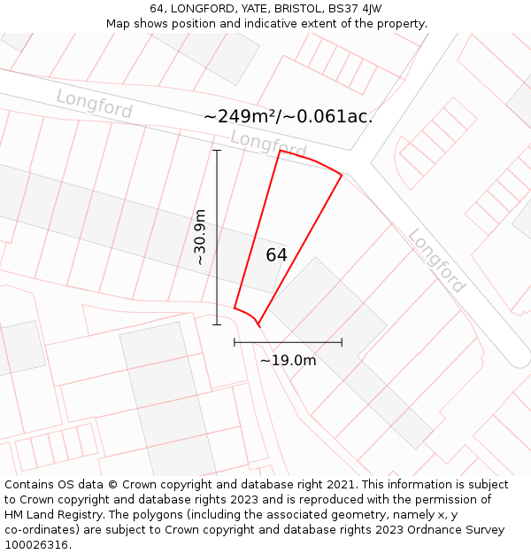 64, LONGFORD, YATE, BRISTOL, BS37 4JW: Plot and title map