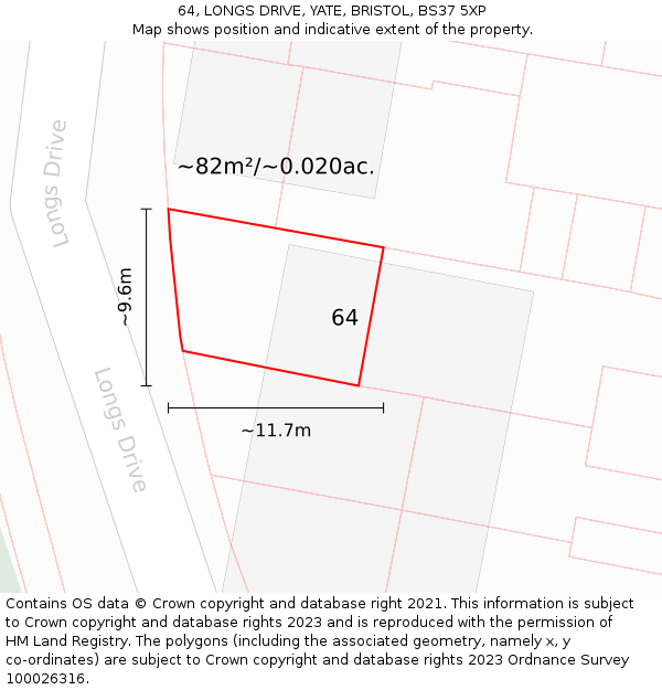 64, LONGS DRIVE, YATE, BRISTOL, BS37 5XP: Plot and title map
