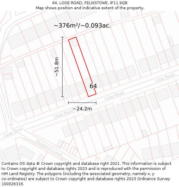 64, LOOE ROAD, FELIXSTOWE, IP11 9QB: Plot and title map