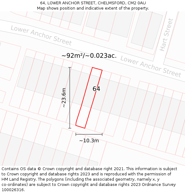64, LOWER ANCHOR STREET, CHELMSFORD, CM2 0AU: Plot and title map