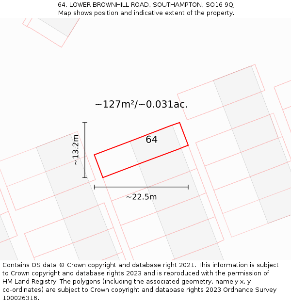 64, LOWER BROWNHILL ROAD, SOUTHAMPTON, SO16 9QJ: Plot and title map