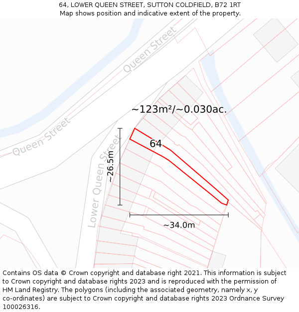64, LOWER QUEEN STREET, SUTTON COLDFIELD, B72 1RT: Plot and title map