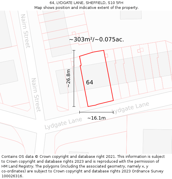 64, LYDGATE LANE, SHEFFIELD, S10 5FH: Plot and title map