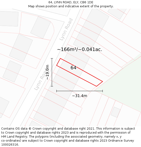 64, LYNN ROAD, ELY, CB6 1DE: Plot and title map