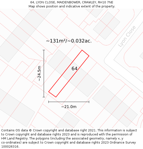 64, LYON CLOSE, MAIDENBOWER, CRAWLEY, RH10 7NE: Plot and title map
