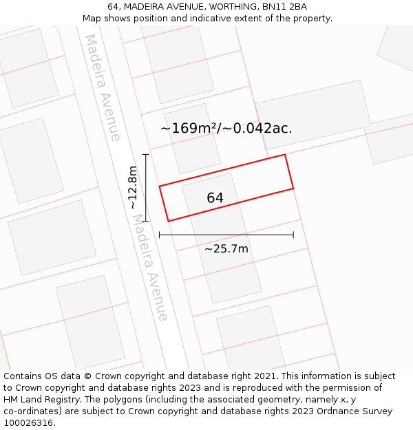 64, MADEIRA AVENUE, WORTHING, BN11 2BA: Plot and title map