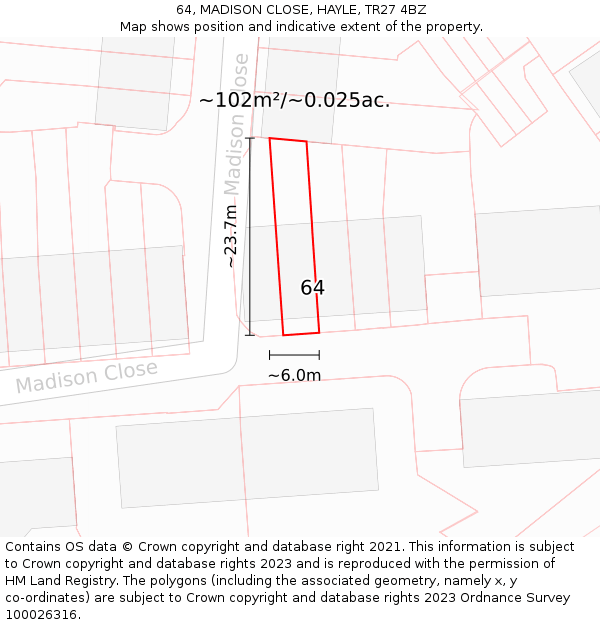 64, MADISON CLOSE, HAYLE, TR27 4BZ: Plot and title map