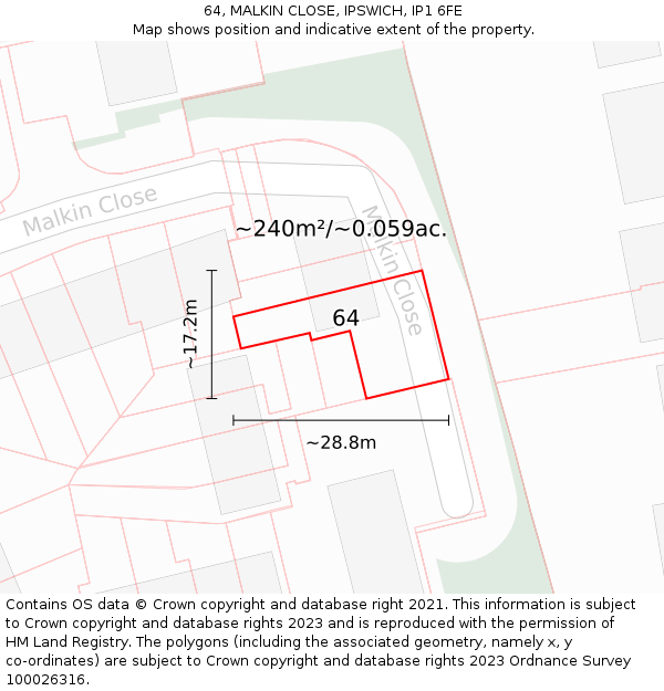 64, MALKIN CLOSE, IPSWICH, IP1 6FE: Plot and title map