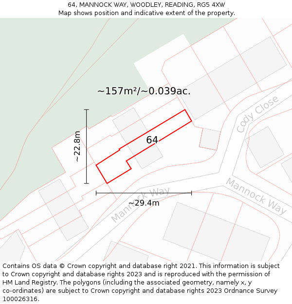 64, MANNOCK WAY, WOODLEY, READING, RG5 4XW: Plot and title map