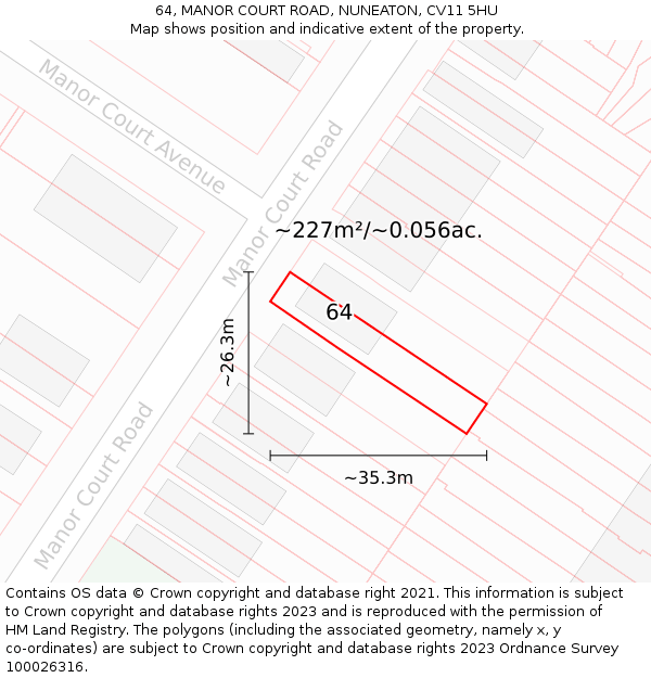 64, MANOR COURT ROAD, NUNEATON, CV11 5HU: Plot and title map