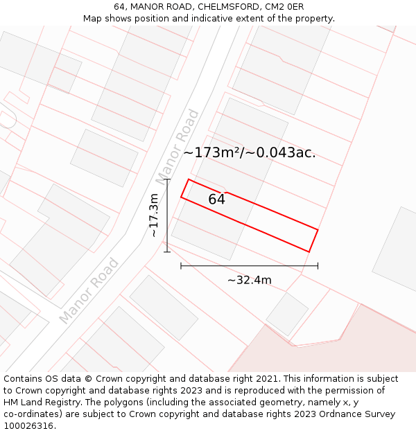 64, MANOR ROAD, CHELMSFORD, CM2 0ER: Plot and title map