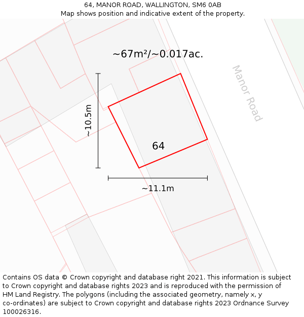 64, MANOR ROAD, WALLINGTON, SM6 0AB: Plot and title map