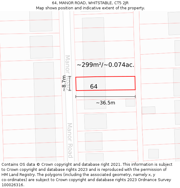64, MANOR ROAD, WHITSTABLE, CT5 2JR: Plot and title map