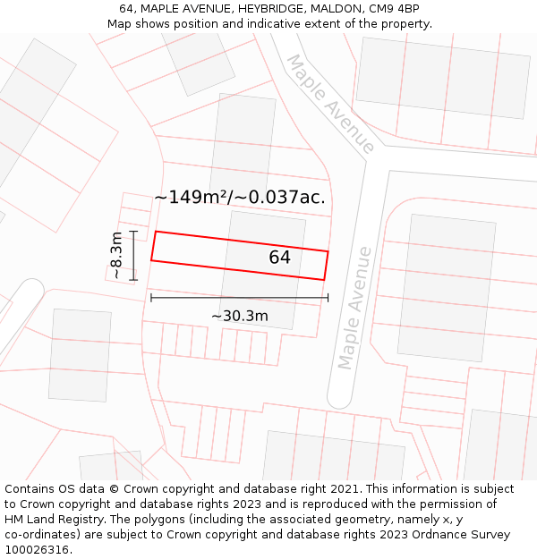 64, MAPLE AVENUE, HEYBRIDGE, MALDON, CM9 4BP: Plot and title map