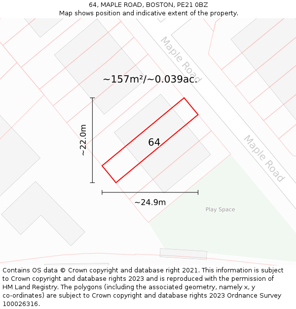 64, MAPLE ROAD, BOSTON, PE21 0BZ: Plot and title map