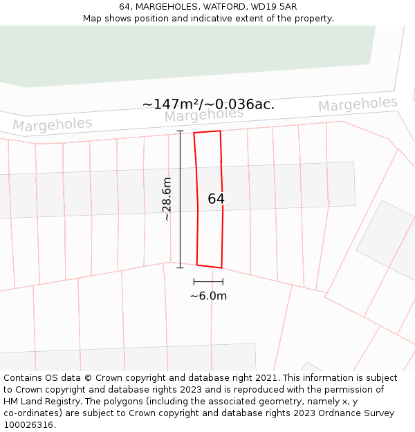 64, MARGEHOLES, WATFORD, WD19 5AR: Plot and title map