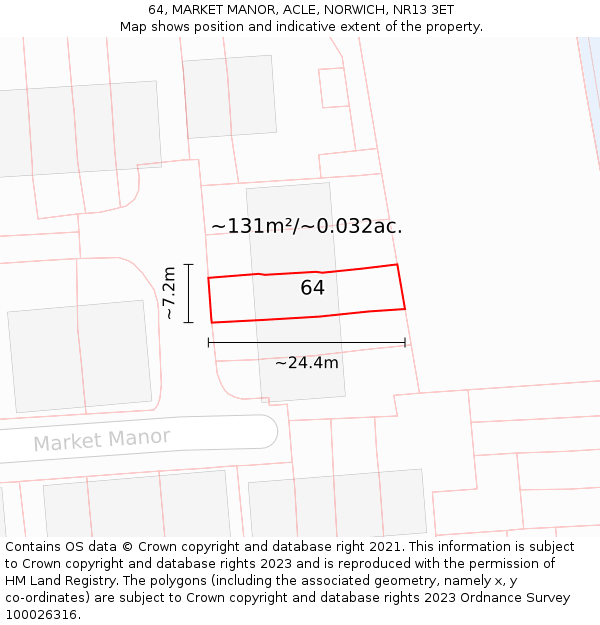64, MARKET MANOR, ACLE, NORWICH, NR13 3ET: Plot and title map