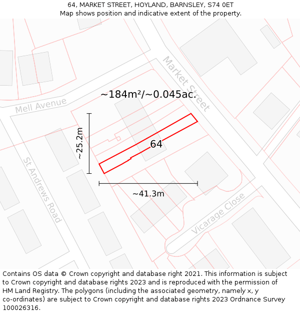 64, MARKET STREET, HOYLAND, BARNSLEY, S74 0ET: Plot and title map