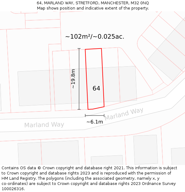 64, MARLAND WAY, STRETFORD, MANCHESTER, M32 0NQ: Plot and title map
