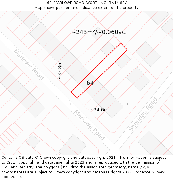 64, MARLOWE ROAD, WORTHING, BN14 8EY: Plot and title map