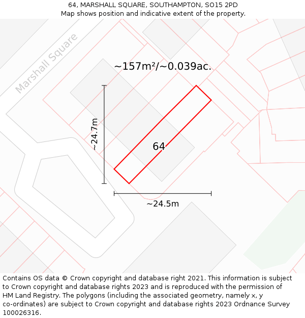 64, MARSHALL SQUARE, SOUTHAMPTON, SO15 2PD: Plot and title map