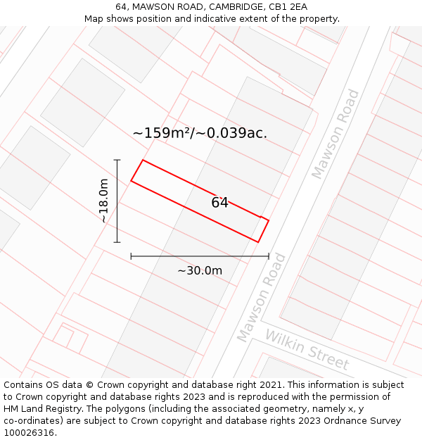 64, MAWSON ROAD, CAMBRIDGE, CB1 2EA: Plot and title map