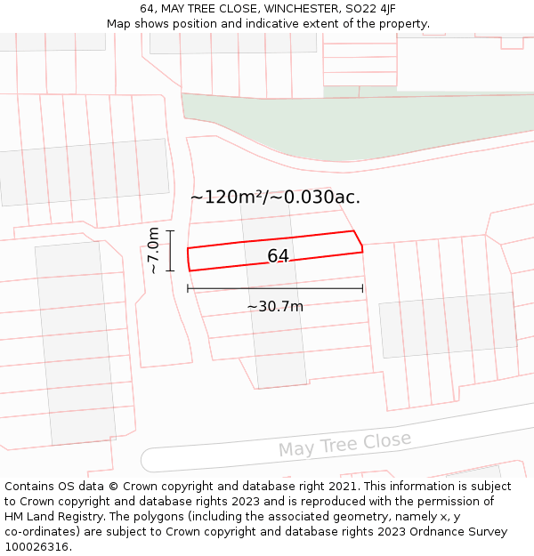 64, MAY TREE CLOSE, WINCHESTER, SO22 4JF: Plot and title map