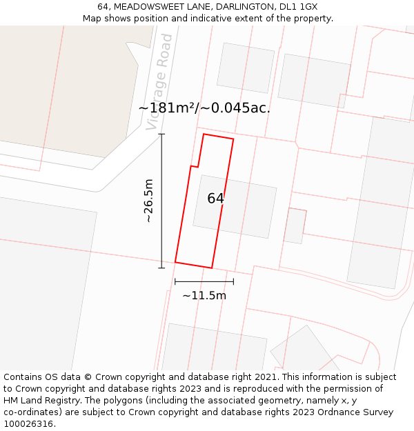 64, MEADOWSWEET LANE, DARLINGTON, DL1 1GX: Plot and title map