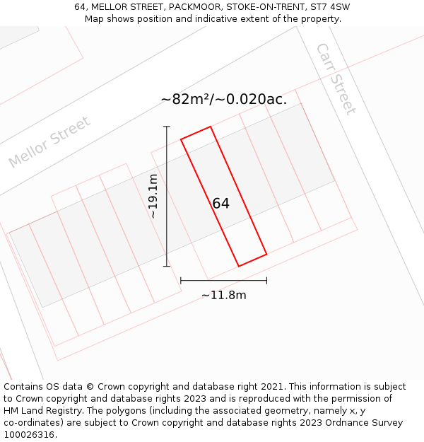 64, MELLOR STREET, PACKMOOR, STOKE-ON-TRENT, ST7 4SW: Plot and title map