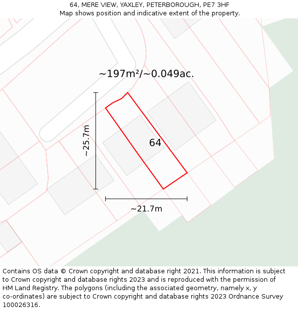 64, MERE VIEW, YAXLEY, PETERBOROUGH, PE7 3HF: Plot and title map