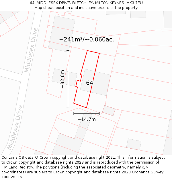64, MIDDLESEX DRIVE, BLETCHLEY, MILTON KEYNES, MK3 7EU: Plot and title map