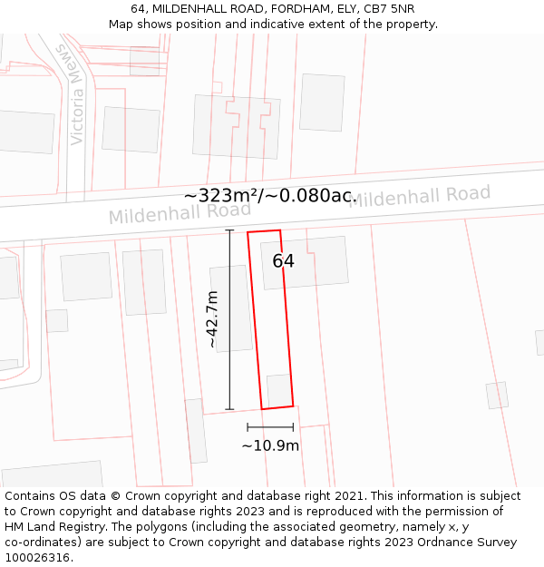 64, MILDENHALL ROAD, FORDHAM, ELY, CB7 5NR: Plot and title map
