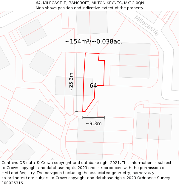 64, MILECASTLE, BANCROFT, MILTON KEYNES, MK13 0QN: Plot and title map