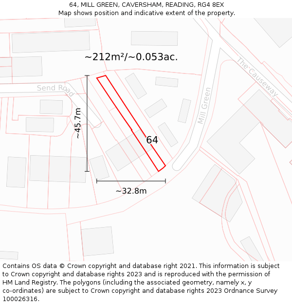 64, MILL GREEN, CAVERSHAM, READING, RG4 8EX: Plot and title map