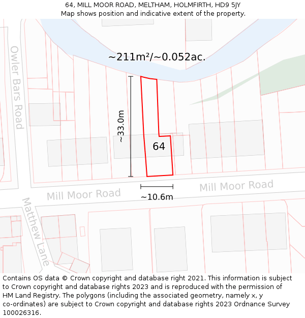 64, MILL MOOR ROAD, MELTHAM, HOLMFIRTH, HD9 5JY: Plot and title map
