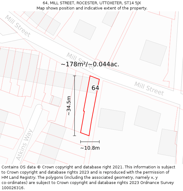 64, MILL STREET, ROCESTER, UTTOXETER, ST14 5JX: Plot and title map