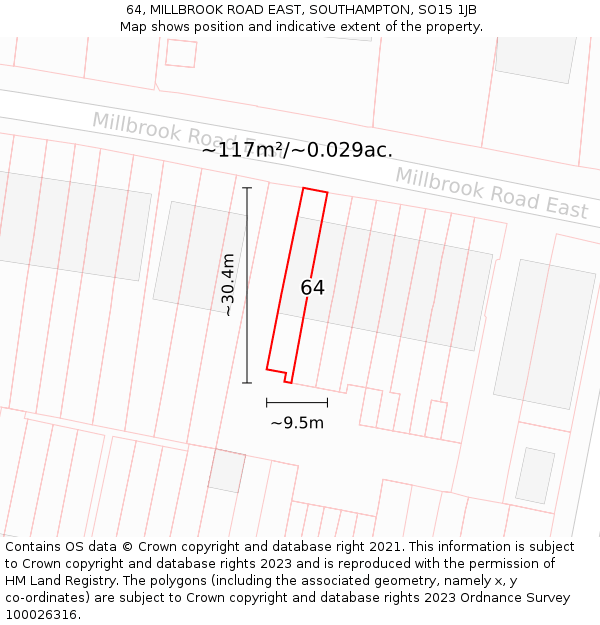 64, MILLBROOK ROAD EAST, SOUTHAMPTON, SO15 1JB: Plot and title map