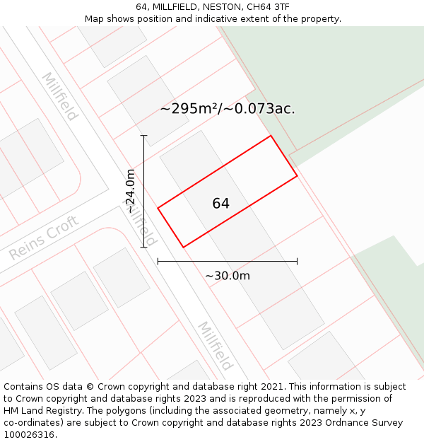 64, MILLFIELD, NESTON, CH64 3TF: Plot and title map
