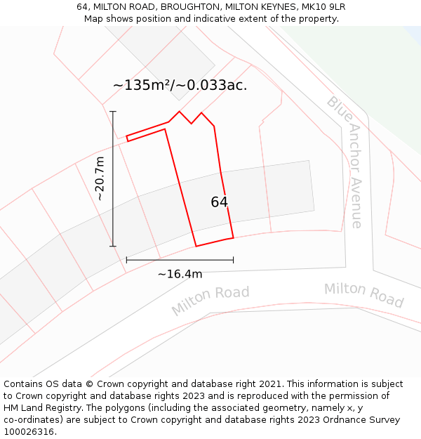 64, MILTON ROAD, BROUGHTON, MILTON KEYNES, MK10 9LR: Plot and title map