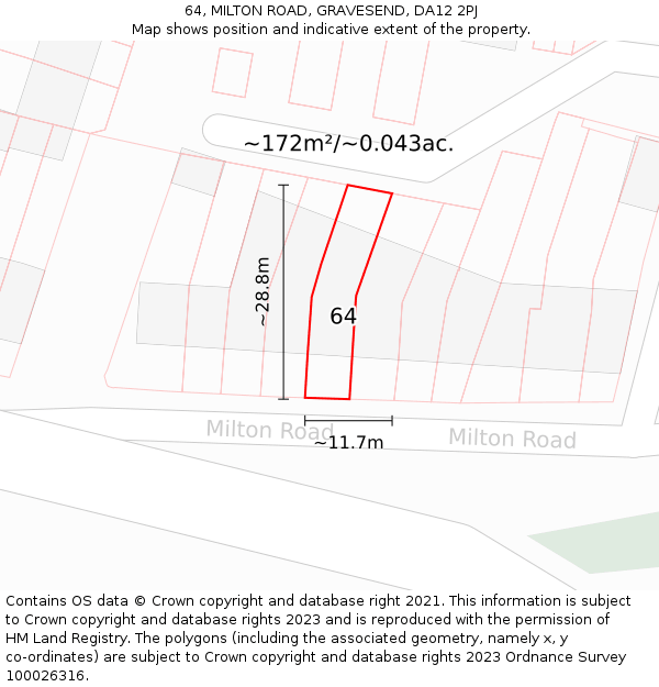 64, MILTON ROAD, GRAVESEND, DA12 2PJ: Plot and title map