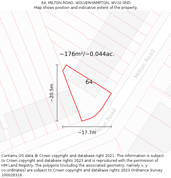 64, MILTON ROAD, WOLVERHAMPTON, WV10 0ND: Plot and title map