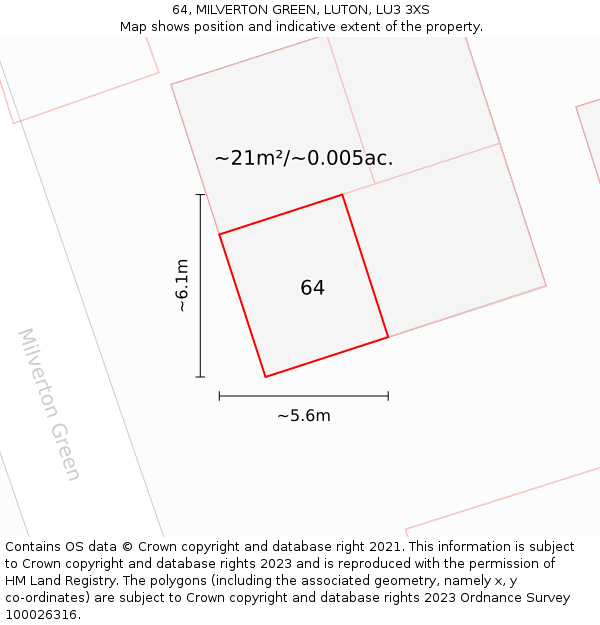 64, MILVERTON GREEN, LUTON, LU3 3XS: Plot and title map