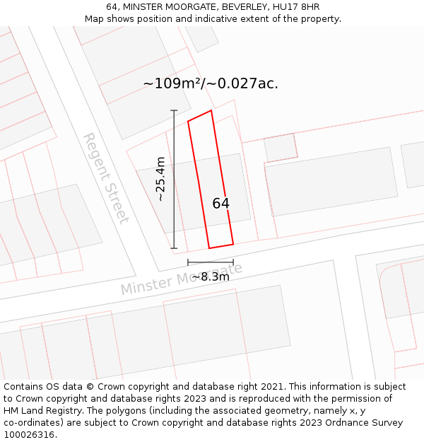 64, MINSTER MOORGATE, BEVERLEY, HU17 8HR: Plot and title map