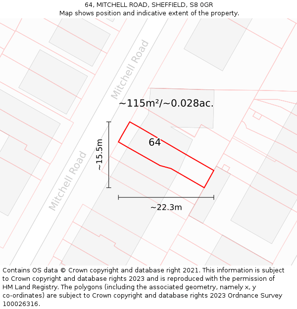 64, MITCHELL ROAD, SHEFFIELD, S8 0GR: Plot and title map