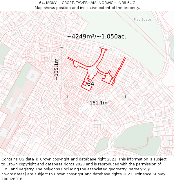 64, MOKYLL CROFT, TAVERHAM, NORWICH, NR8 6UG: Plot and title map