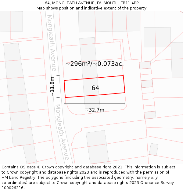 64, MONGLEATH AVENUE, FALMOUTH, TR11 4PP: Plot and title map