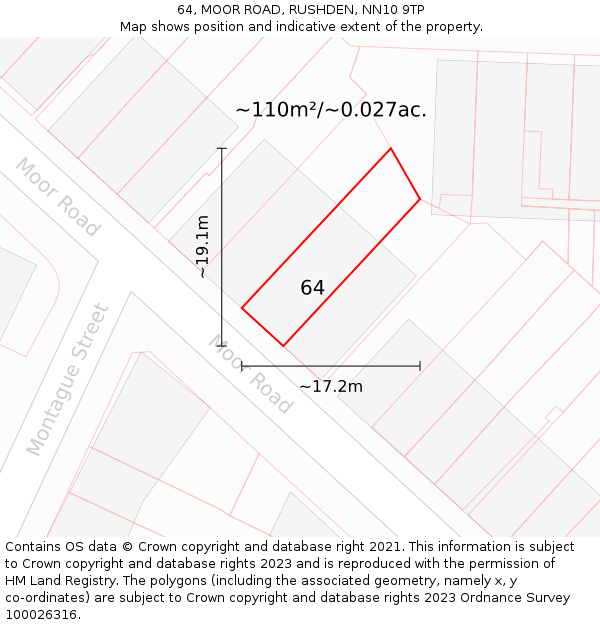64, MOOR ROAD, RUSHDEN, NN10 9TP: Plot and title map