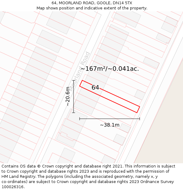 64, MOORLAND ROAD, GOOLE, DN14 5TX: Plot and title map