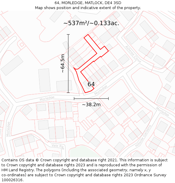 64, MORLEDGE, MATLOCK, DE4 3SD: Plot and title map